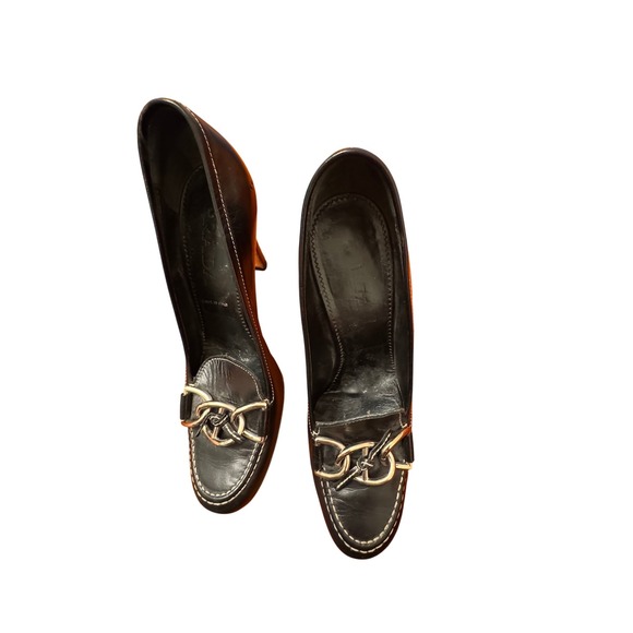 Prada Black Leather Chain Link Loafer Pumps Heels Size 39.5 Made in Italy - Picture 6 of 6